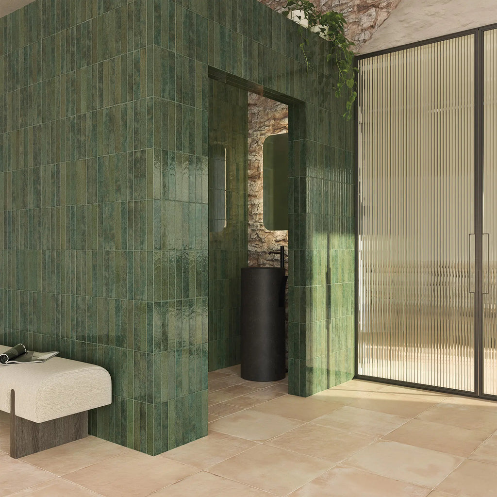 Pottery Brick Tile | Forest Green | Wall Tile | 5cm x 25cm | FULL TILE SAMPLE