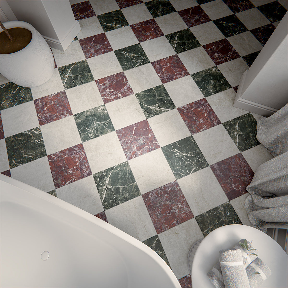 CUT TILE SAMPLE Divine Verde Green Matt Marble Chequer Board Tiles | 30cm x 30cm