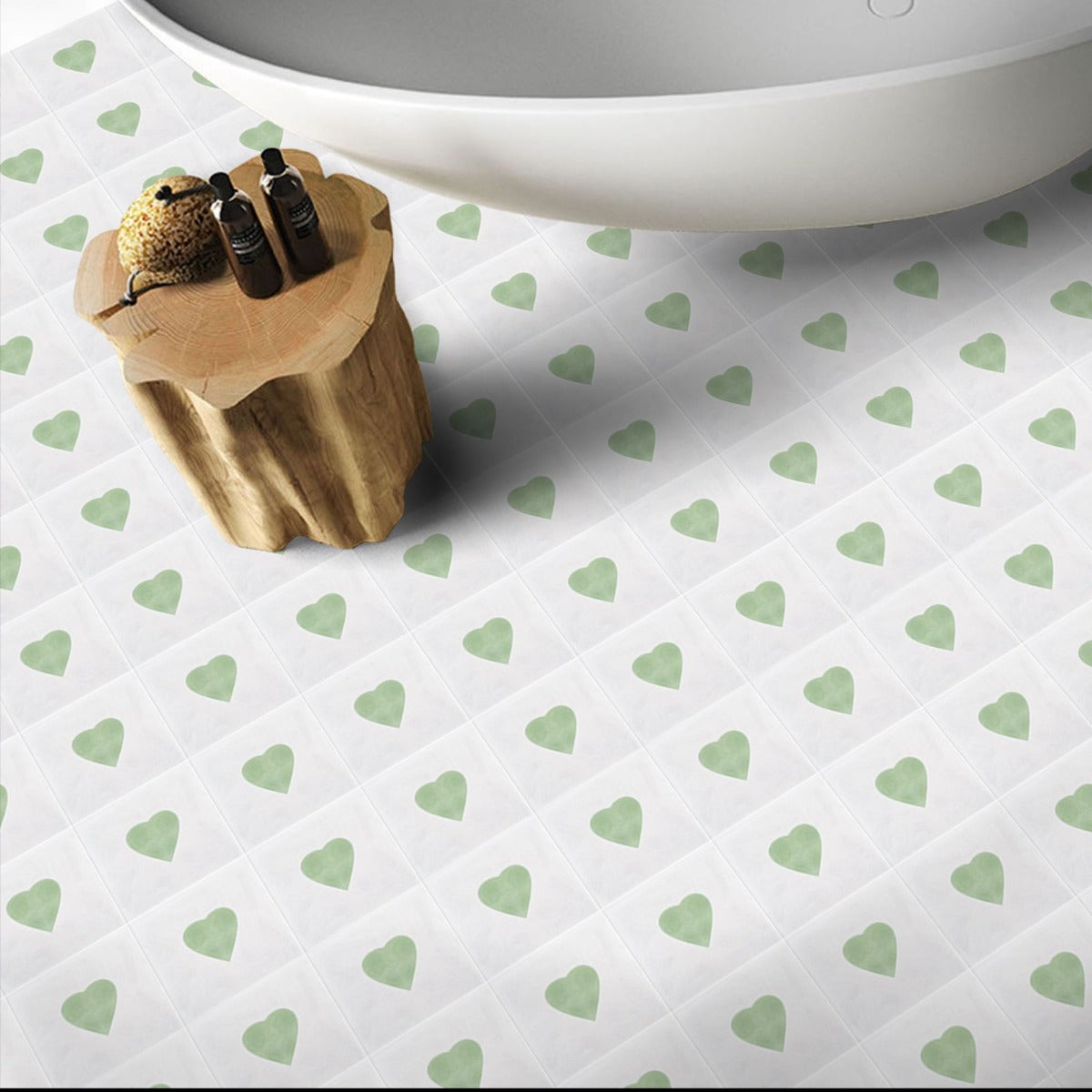 FULL TILE SAMPLE Cupid Mini Hearts | MINI Green Wall Floor Tiles  15cm x 15cm