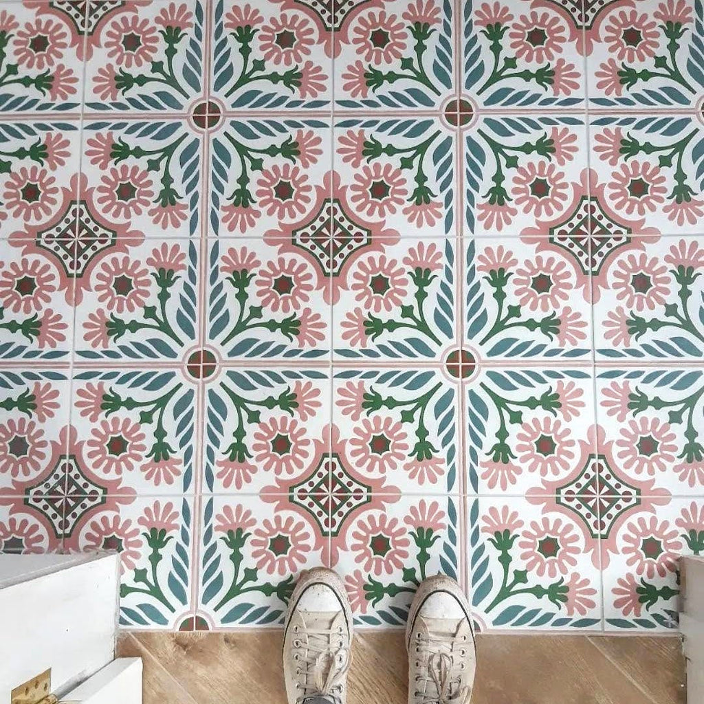 Jardin Rose Moroccan Pattern Tile  20cm x 20cm