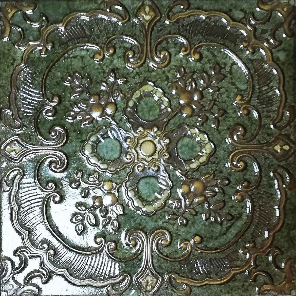 FULL TILE SAMPLE Kintsukuroi Jade Green 30.5cm x 30.5cm