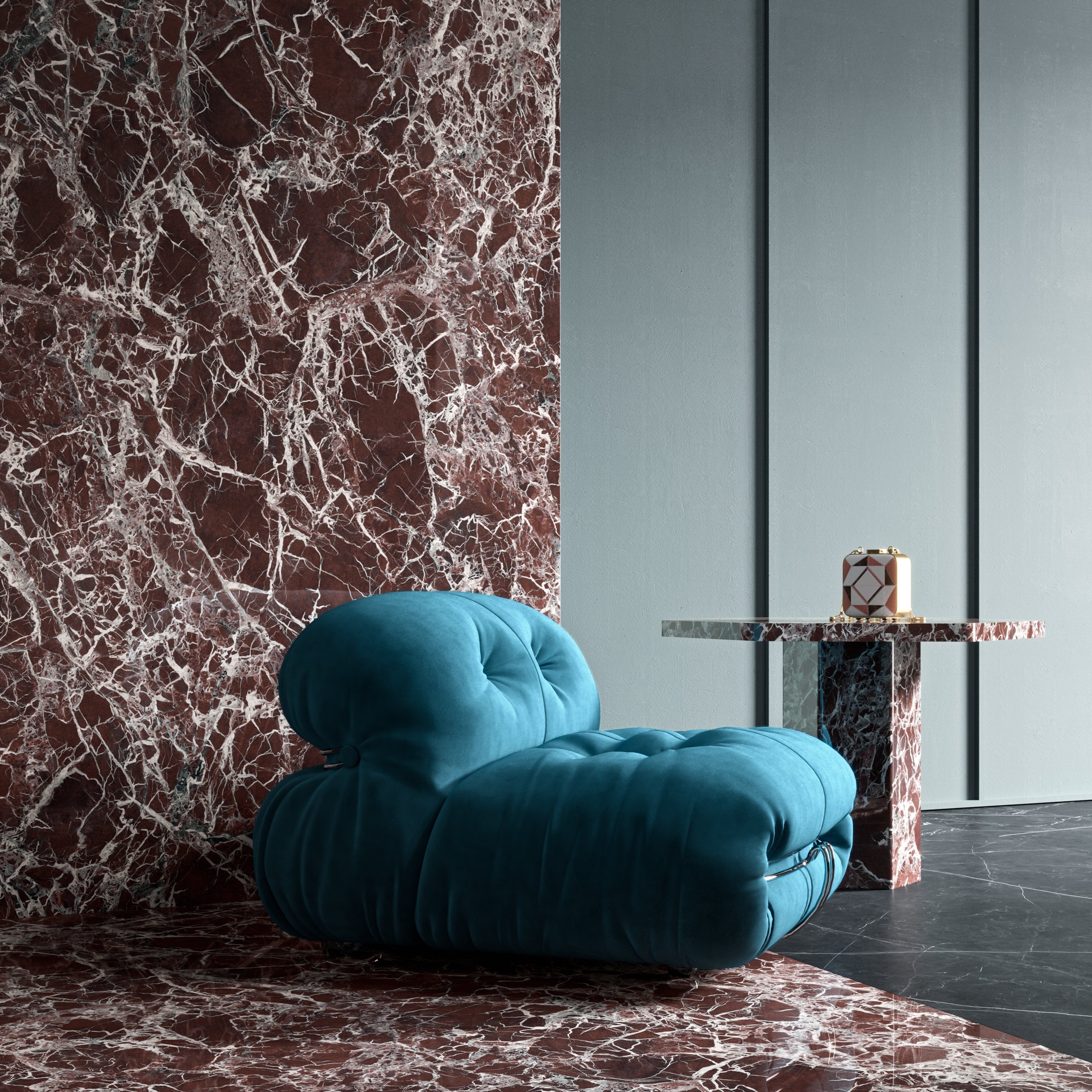 CUT TILE SAMPLE Levant Rouge *Polished* Marble style | Porcelain Wall & Floor Tiles | 60cm x 120cm