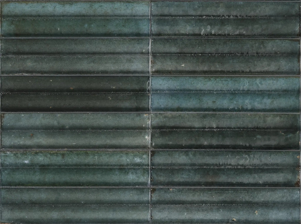 Levent Tiles Blue Fluted Gloss Decor Porcelain Tiles 6cm x 24cm