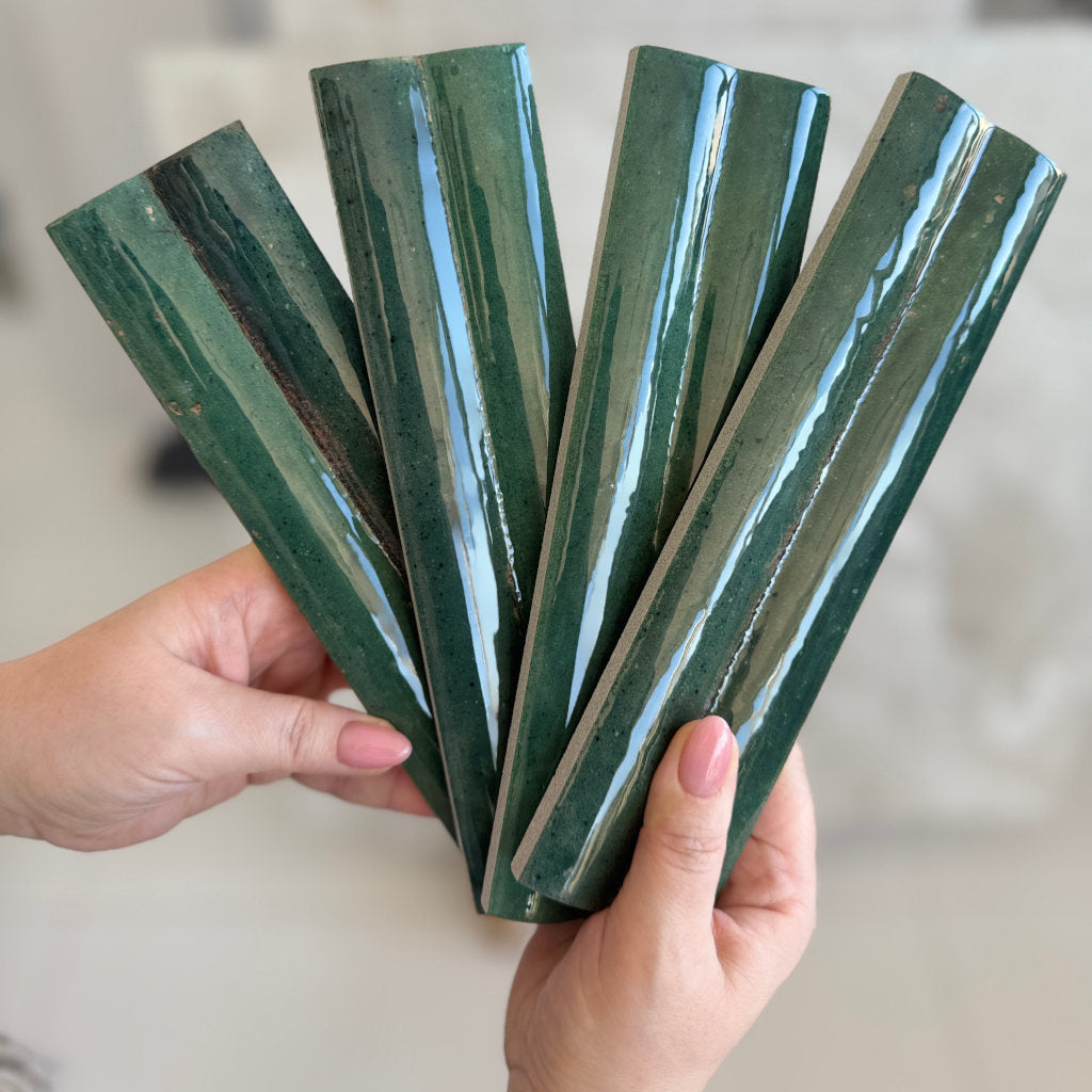 Levent Green Fluted Gloss Decor Porcelain Tiles 6cm x 24cm