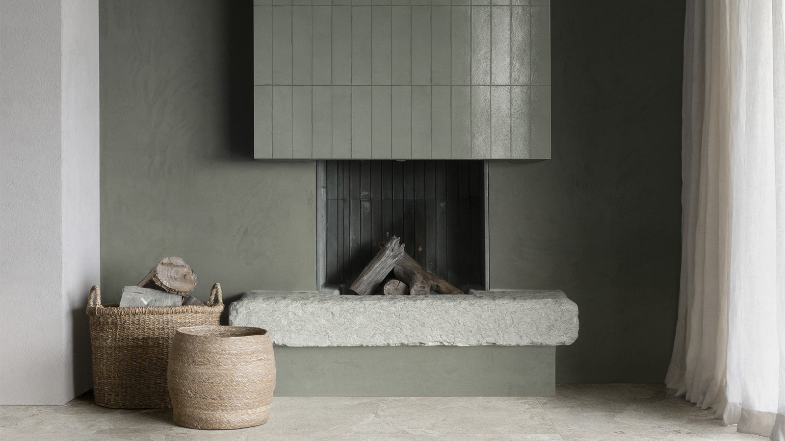 Baroque Lichen Green Porcelain Wall Tiles & Floor Tiles 9.1cm x 37.5cm