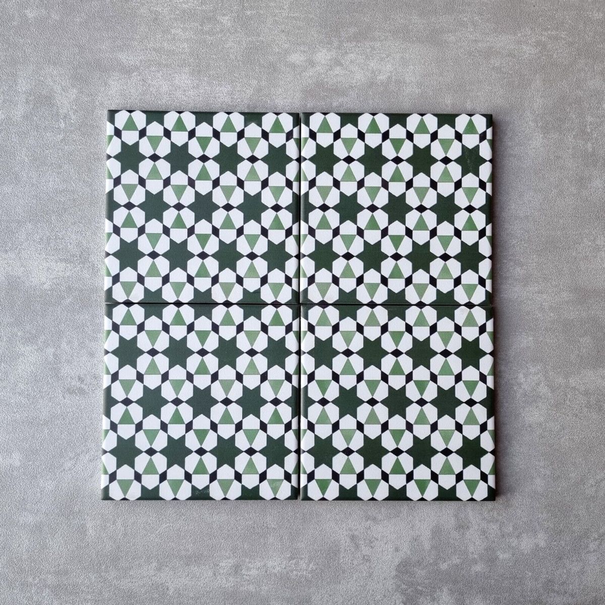Meknes Green Stars Mini Moroccan Porcelain Wall Floor Tile 15cm x 15cm