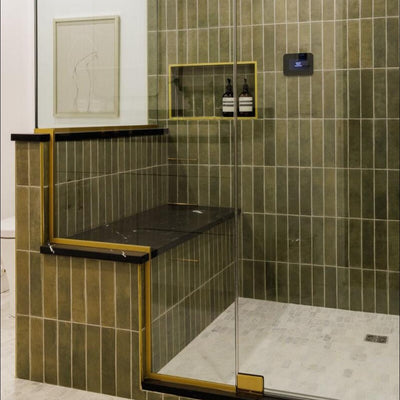 Nairobi Tile | Gloss Olive Green | Handmade Effect | Rustic Tile | 7.5cm x 30cm