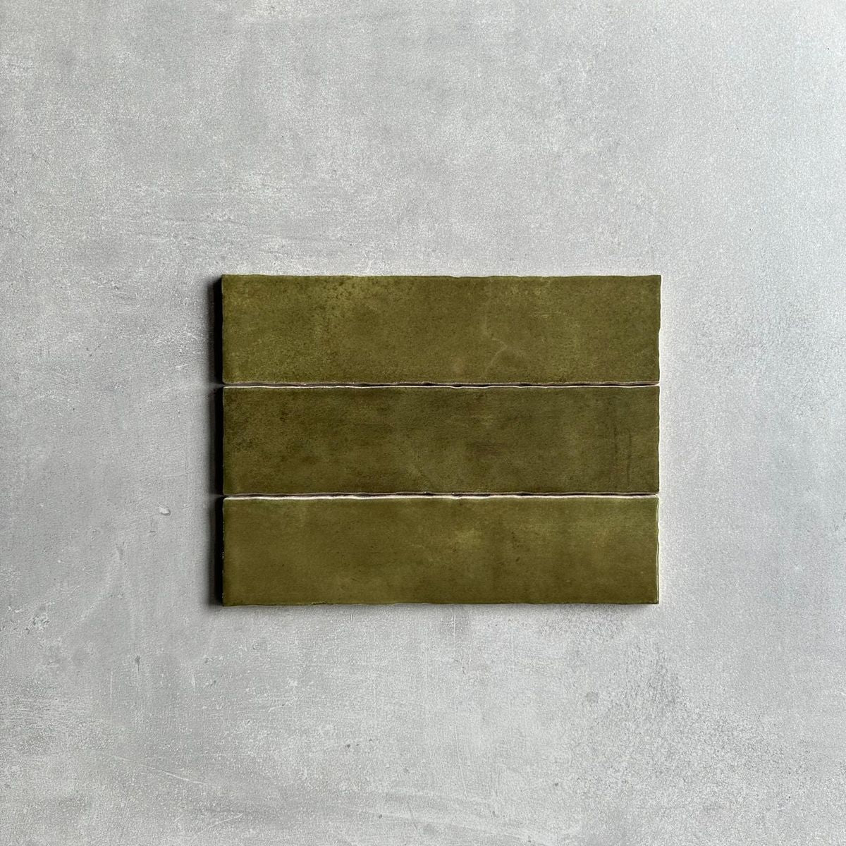 Nairobi Tile | Gloss Olive Green | Handmade Effect | Rustic Tile | 7.5cm x 30cm