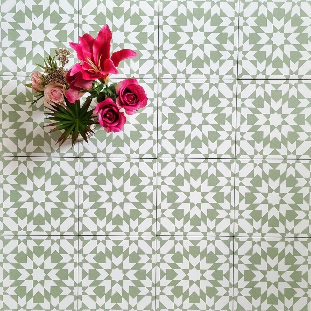 Ottoman Sage Green Moroccan Tiles 20cm x 20cm