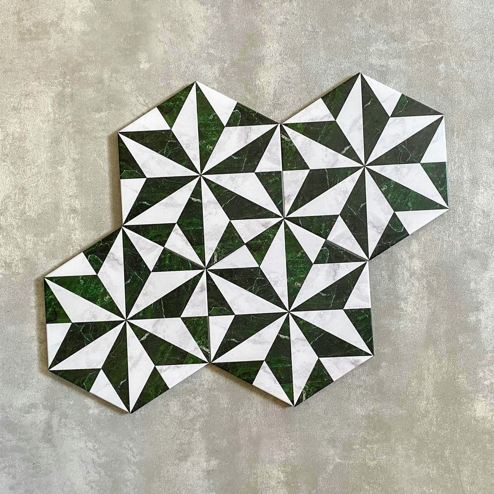 Piazza Emerald Green and Carrara White Hexagon 18.7cm x 21.6cm