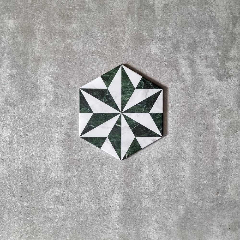 FULL TILE SAMPLE Piazza Emerald Green Hexagon 18.7cm X 21.6cm