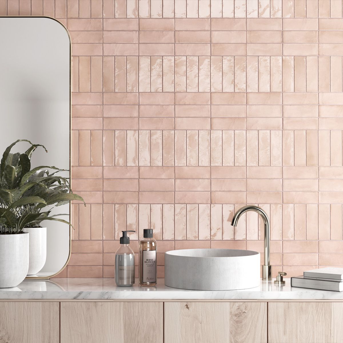 Benomar PINK Moroccan Mini Brick MATT Tile 5cm x 15cm
