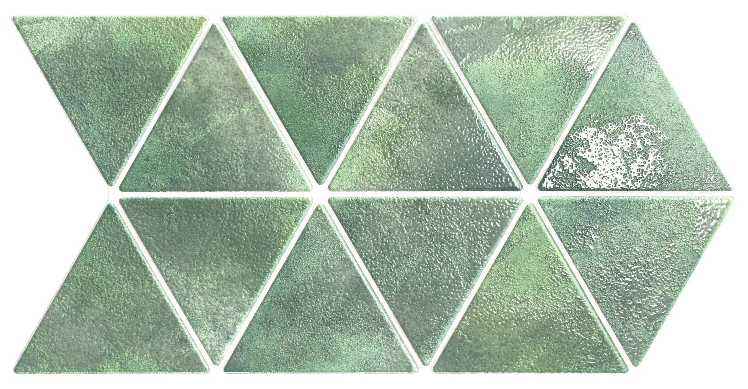 CUT TILE SAMPLE Enigma Lustre Glaze | Triangle Jungle Green | Porcelain Wall and Floor Tile