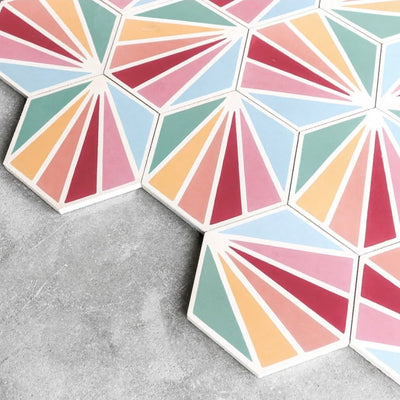 Rainbow Colours Hexagon Tiles 18.7cm x 21.6cm