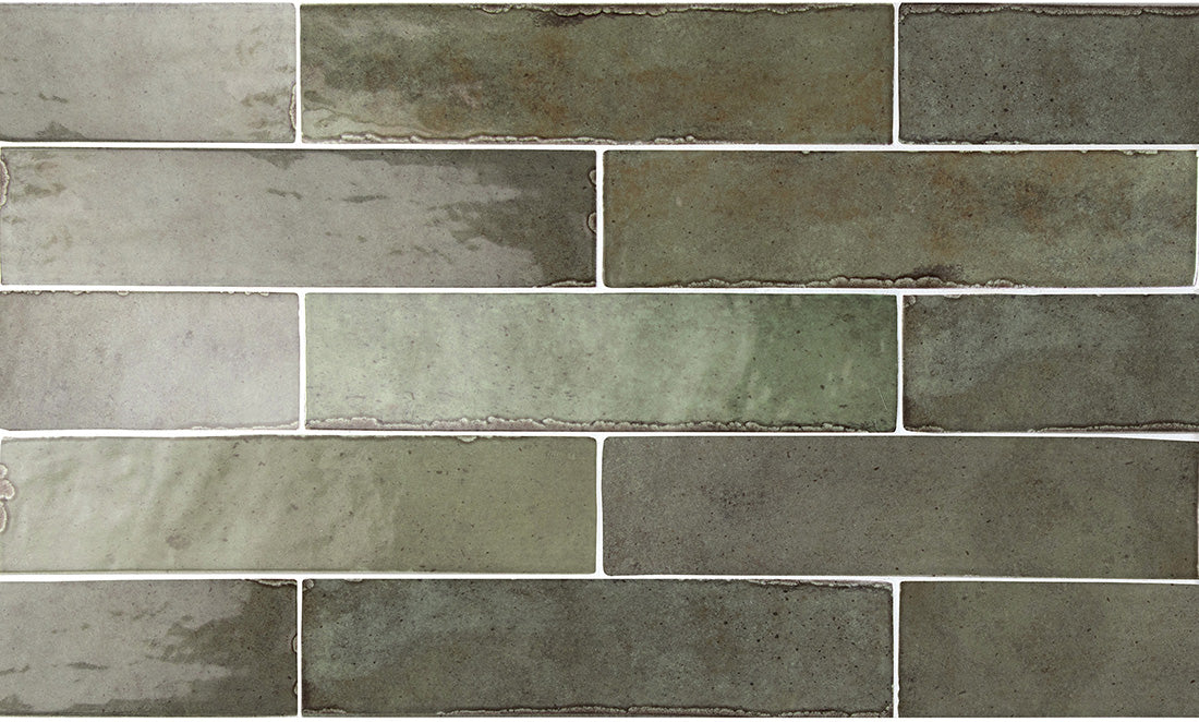 FULL TILE SAMPLE Nomad Sage Green Brick Industrial Style Wall Tiles | 6cm x 24.6cm