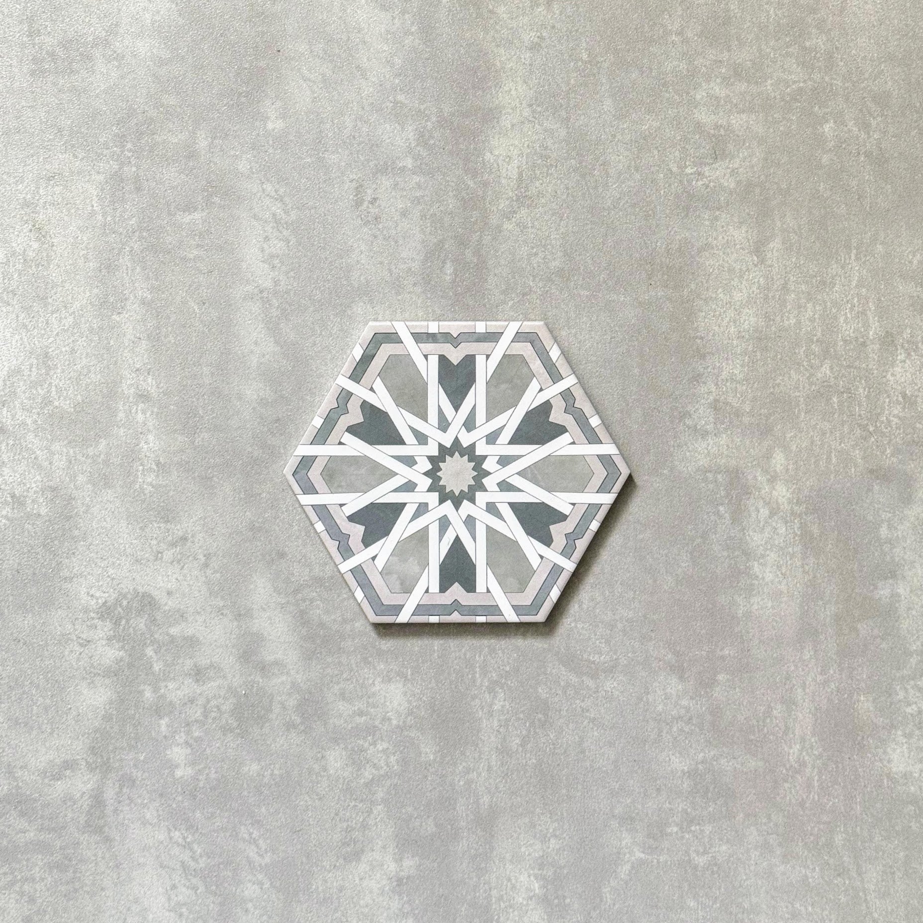 FULL TILE SAMPLE Medina Hormuz Moroccan Sage Green / Grey Pattern Hexagon