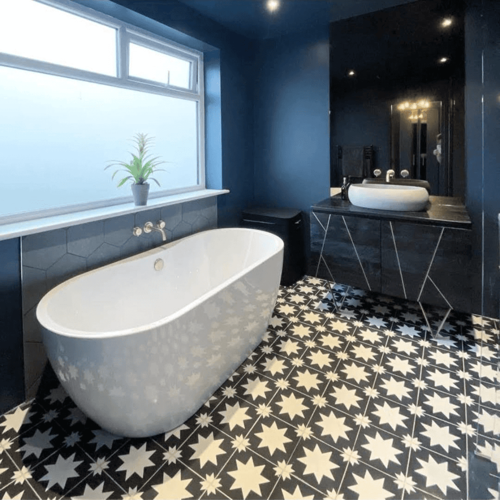 Kenifra Black Star Tiles White & Black Wall & Floor Tiles 20cm x 20cm