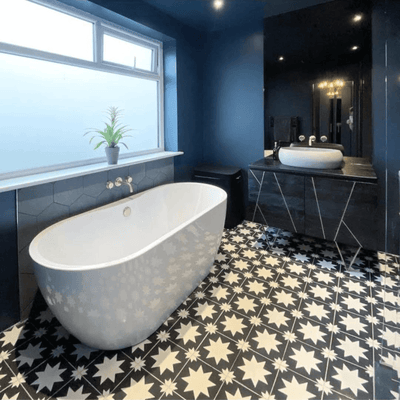 Kenifra Black Star Tiles White & Black Wall & Floor Tiles 20cm x 20cm