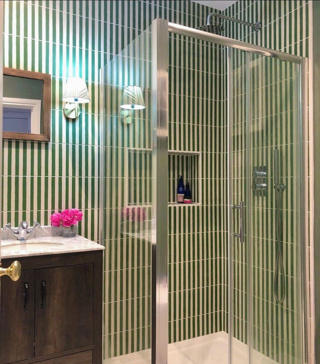 Pinstripes Green Tile Indoor & Outdoor Tiles 20cm x 20cm