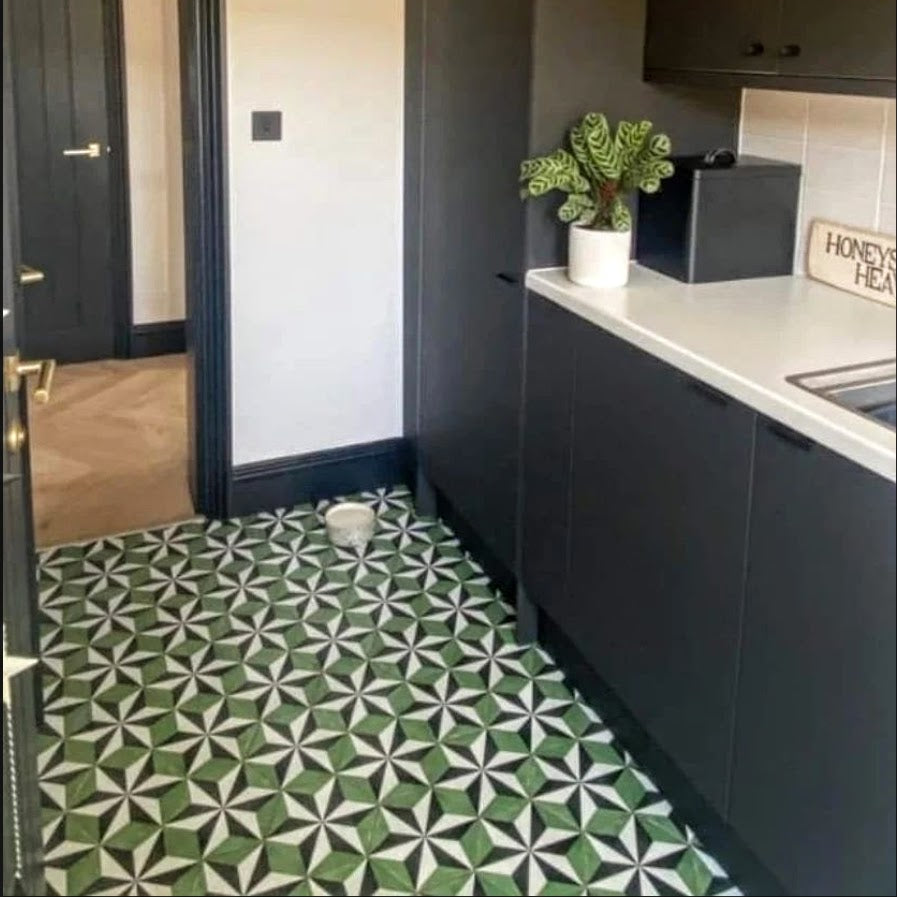Babylon Starburst Hexagon Green Tiles 18.7cm x 21.6cm