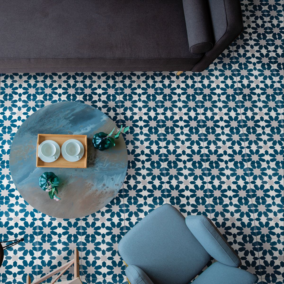 FULL TILE SAMPLE Souk Blue C Pattern 20cm x 20cm