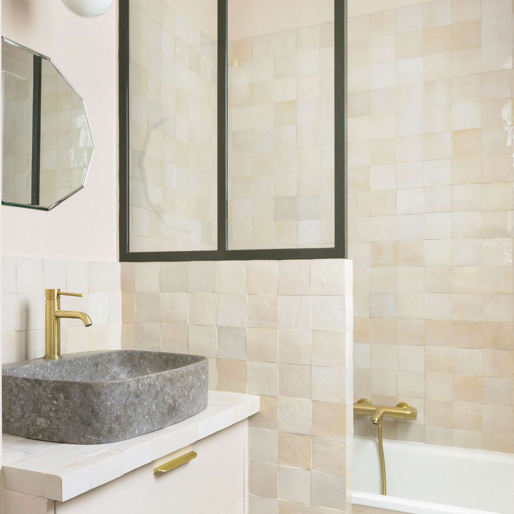FULL TILE SAMPLE Zellige Square BONE Moroccan Handmade Style 13.2cm x 13.2cm