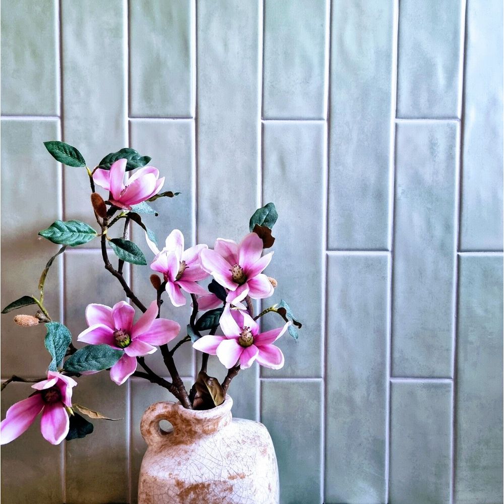 FULL TILE SAMPLE Sydney Antique Green Base Victorian Wall Tiles 7.5cm X 30cm
