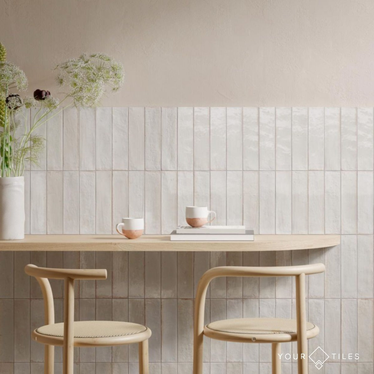 Levent Antique White Brick | Wall & Floor Gloss Porcelain Tiles | 6cm x 24cm