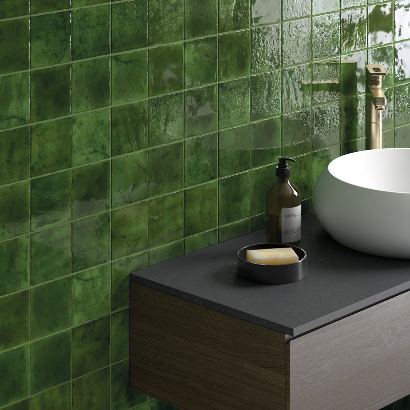 Bora Bora Green Square | Flux Glaze Finish | Wall Tile | 10cm x 10cm