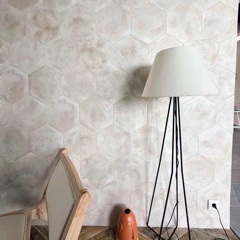 Enigma Lustre Glaze | Hexagon Mist | Porcelain Wall and Floor Tile